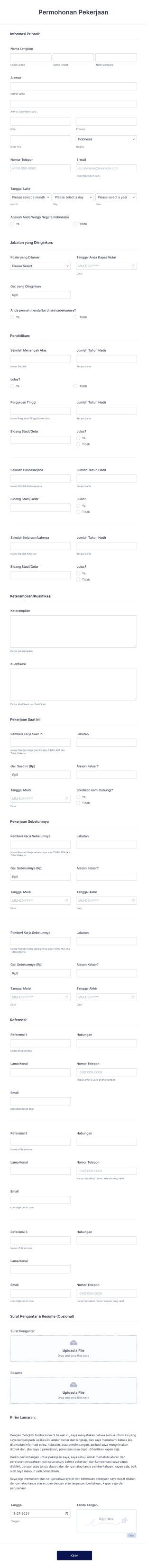 Formulir Penerimaan Rekrutmen