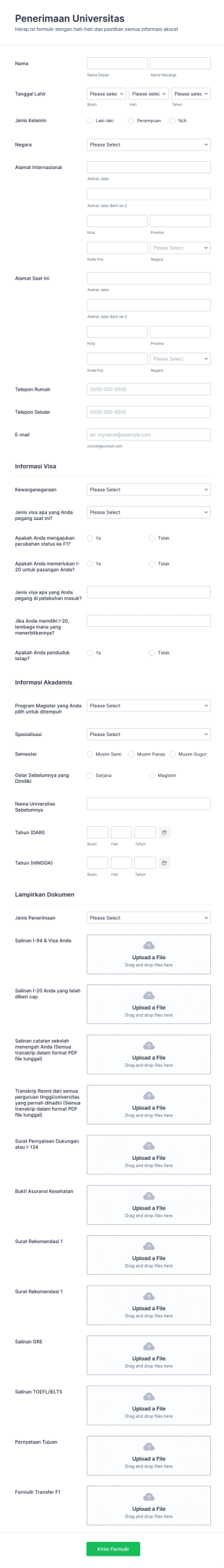 Formulir Penerimaan Universitas