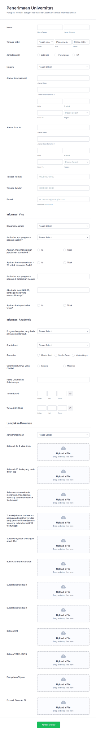 Formulir Penerimaan Universitas Form Template