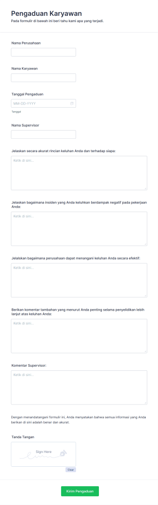 Formulir Pengaduan Karyawan Form Template
