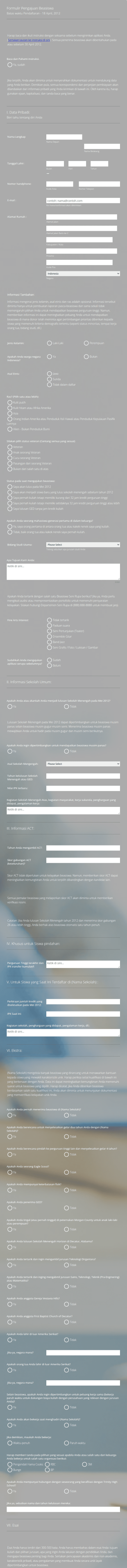 Formulir Pengajuan Beasiswa