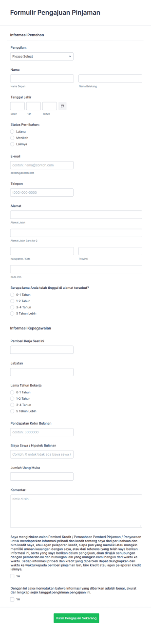 Formulir Pengajuan Pinjaman Atau Kredit