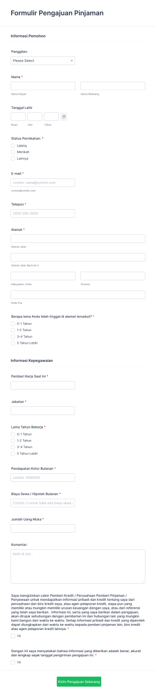 Formulir Pengajuan Pinjaman Atau Kredit Form Template