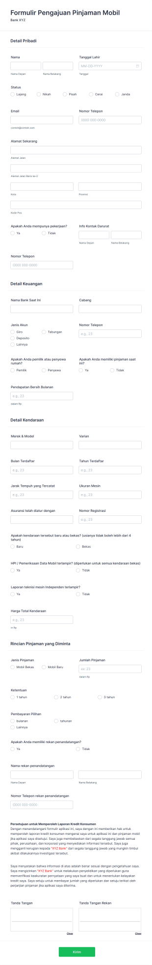 Formulir Pengajuan Pinjaman Mobil Form Template
