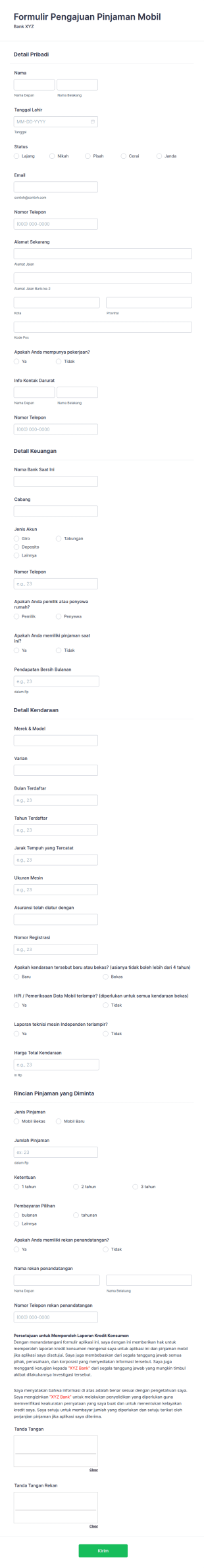 Formulir Pengajuan Pinjaman Mobil