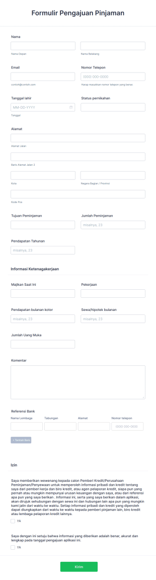 Formulir Pengajuan Pinjaman Form Template