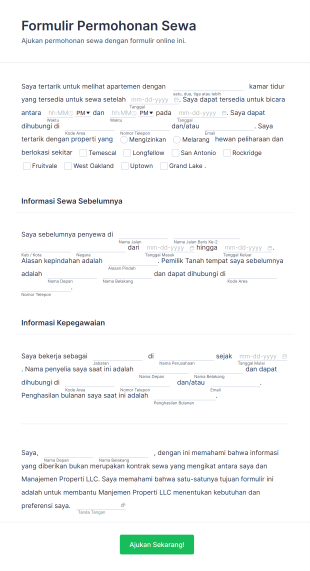 Formulir Pengajuan Sewa Rumah Form Template