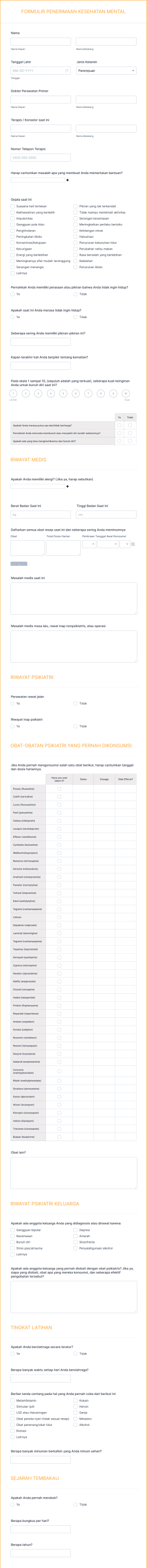 Formulir Pengambilan Data Kesehatan Mental Form Template