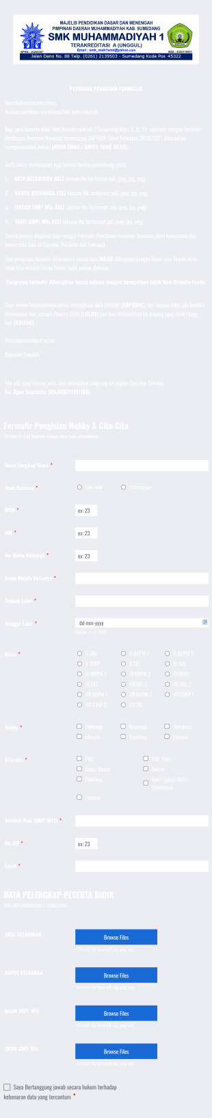 Formulir Pengisian Data Hobby & Cita Cita Peserta Didik Form Template
