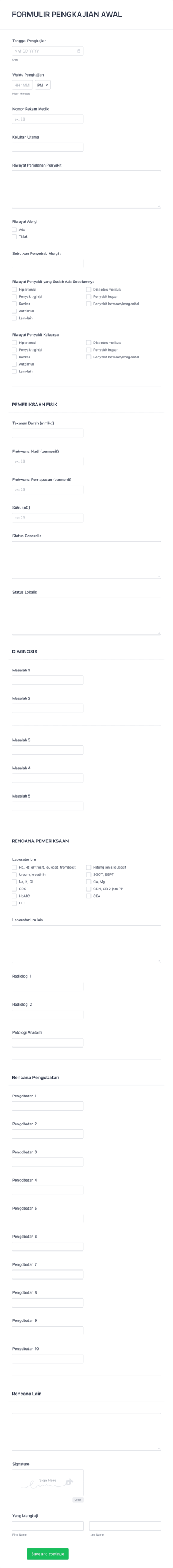 Formulir Pengkajian Awal Form Template