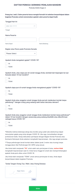Formulir Penilaian Diri Pramuka Untuk COVID 19