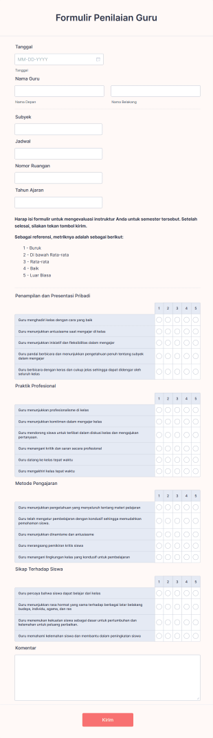 Formulir Penilaian Guru Form Template