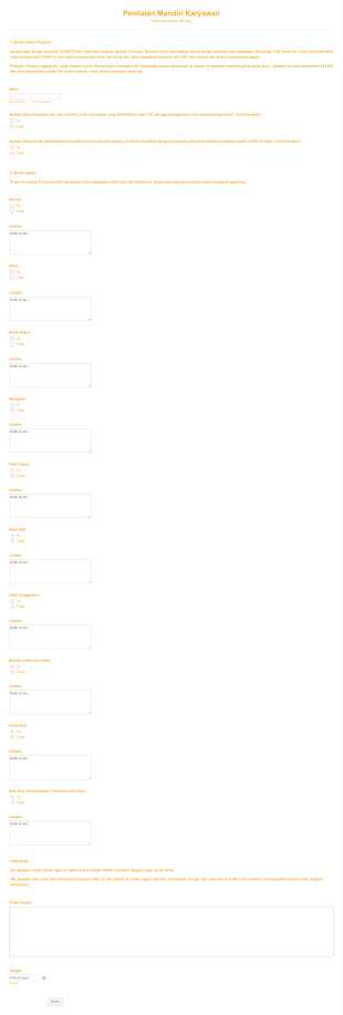 Formulir Penilaian Kesehatan Karyawan Untuk Covid 19 Form Template