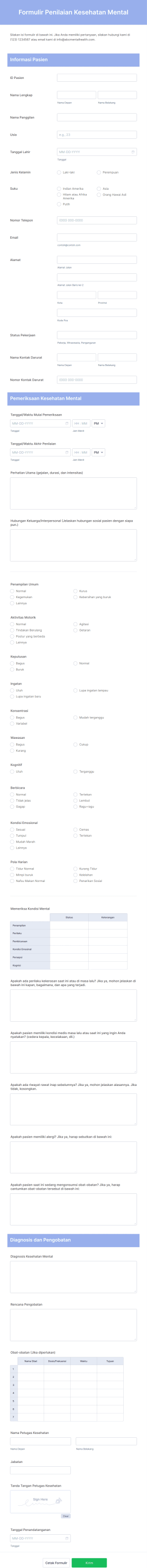 Formulir Penilaian Kesehatan Mental Form Template