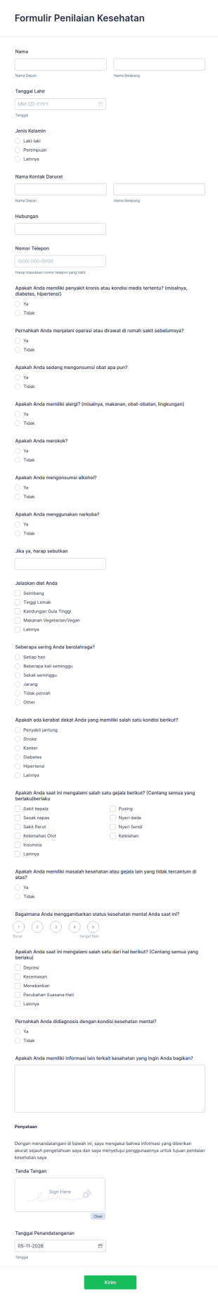 Formulir Penilaian Kesehatan
