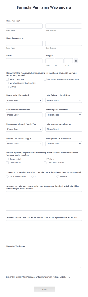 Formulir Penilaian Wawancara Form Template