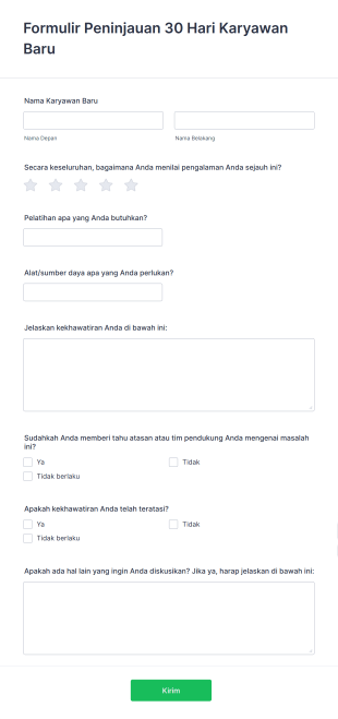 Formulir Peninjauan 30 Hari Karyawan Baru