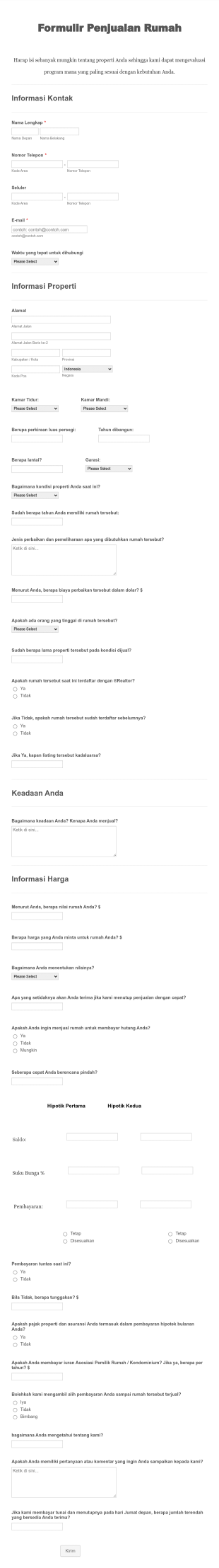 Formulir Penjualan Rumah Form Template