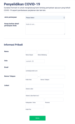 Formulir Penyelidikan COVID 19 Form Template