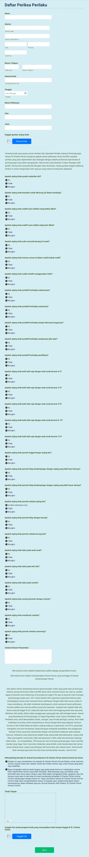 Formulir Penyerahan Anjing Form Template