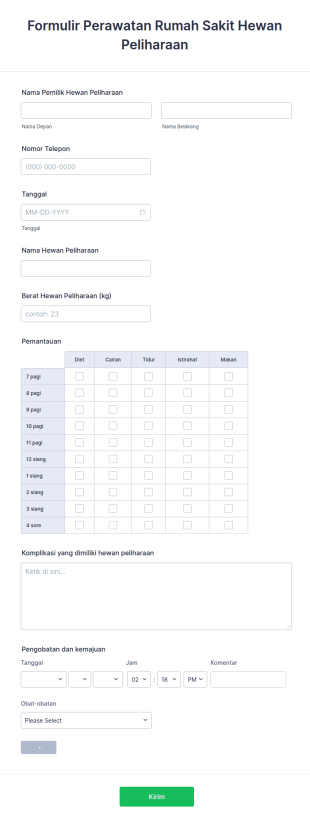 Formulir Perawatan Rumah Sakit Hewan Peliharaan