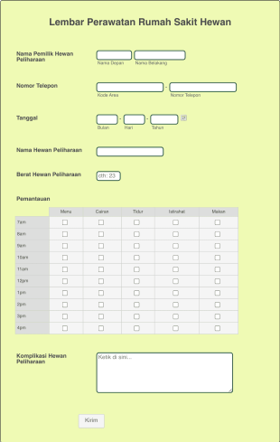 Formulir Perawatan Rumah Sakit Hewan Form Template