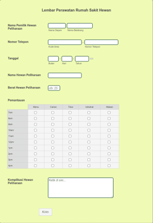 Formulir Perawatan Rumah Sakit Hewan