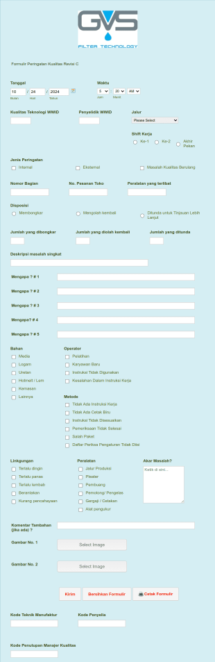 Formulir Peringatan Kualitas Form Template