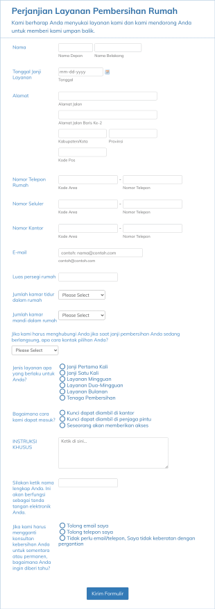 Formulir Perjanjian Layanan Pembersihan Form Template