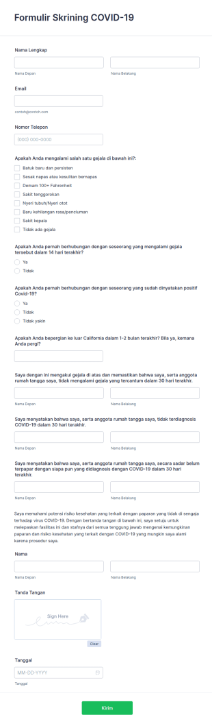 Formulir Perjanjian Paparan COVID 19