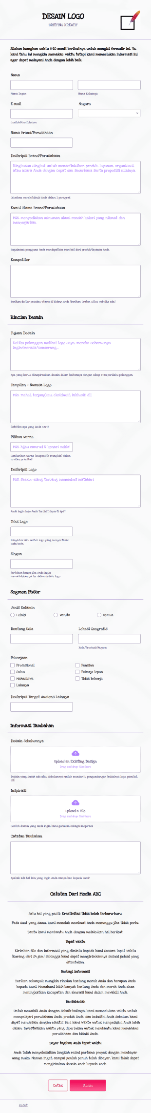 Formulir Permintaan Desain Logo Form Template