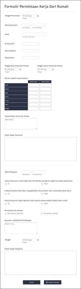 Formulir Permintaan Kerja Dari Rumah Form Template