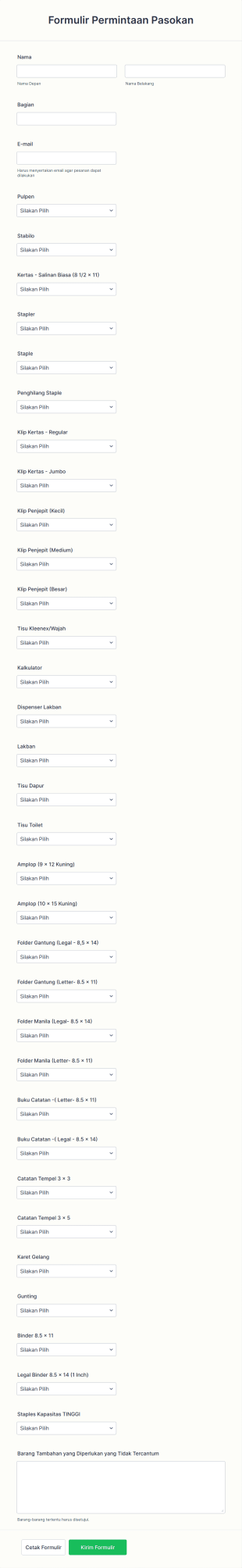 Formulir Permintaan Pasokan Form Template