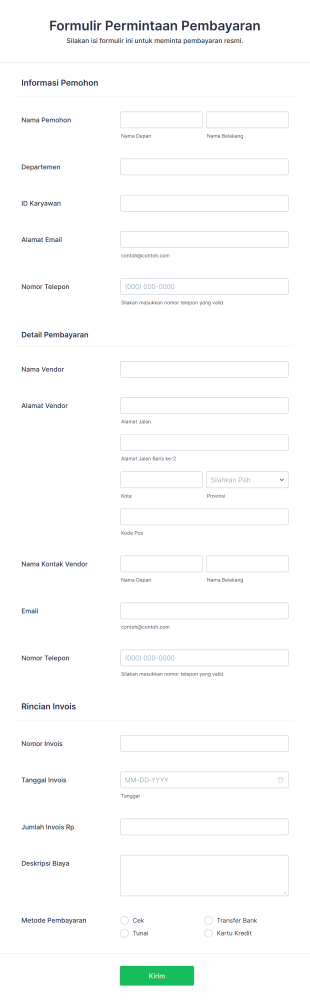Formulir Permintaan Pembayaran Form Template
