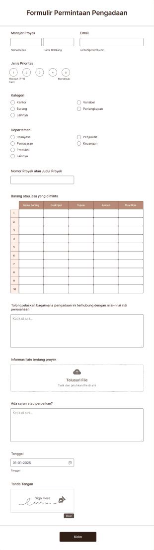Formulir Permintaan Pengadaan Form Template