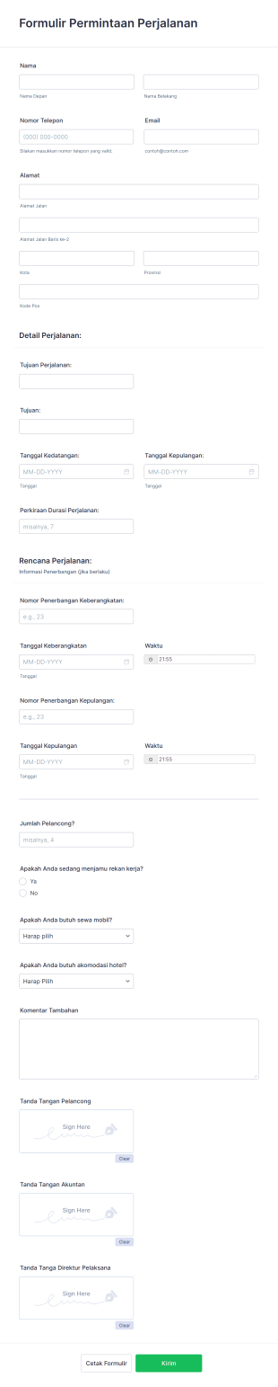 Formulir Permintaan Perjalanan Form Template