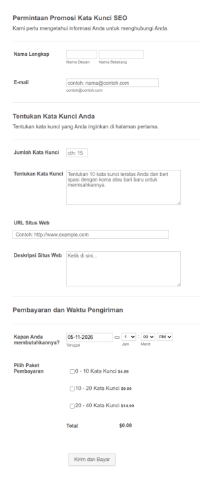 Formulir Permintaan Promosi Kata Kunci SEO