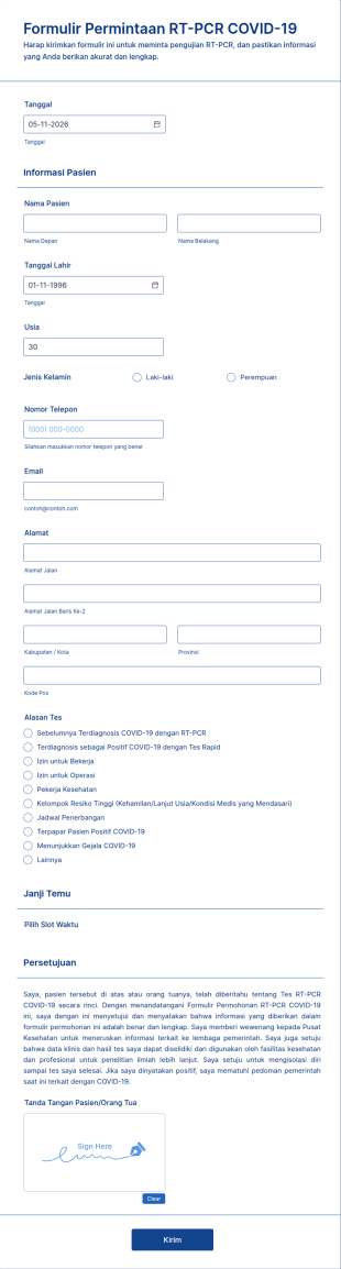 Formulir Permintaan RT PCR COVID 19