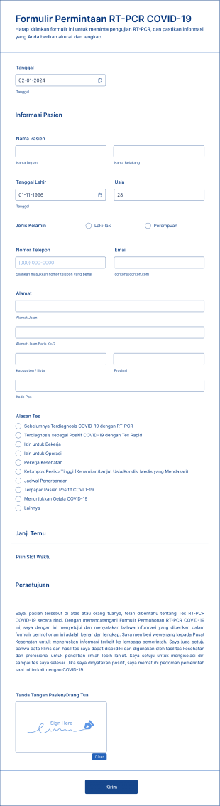 Formulir Permintaan RT PCR COVID 19