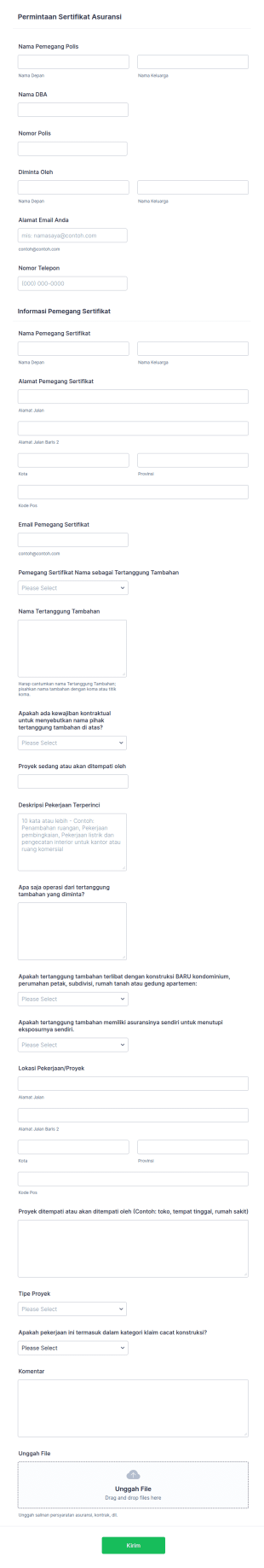 Formulir Permintaan Sertifikat Asuransi