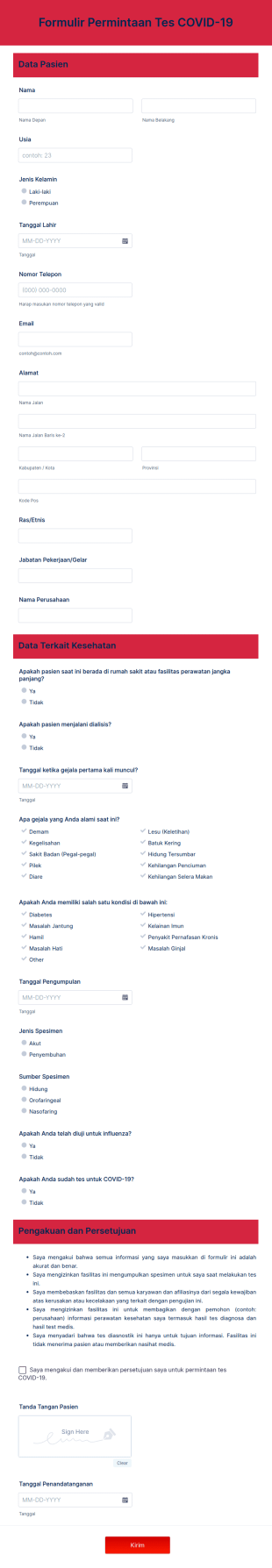 Formulir Permintaan Tes COVID 19