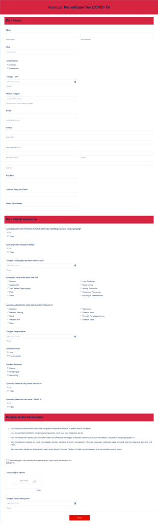 Formulir Permintaan Tes COVID 19 Form Template