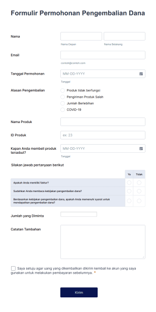 Formulir Permohonan Pengembalian Dana Form Template