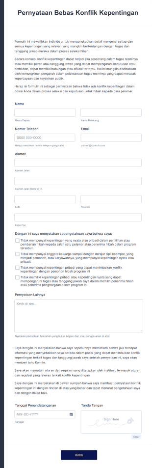 Formulir Pernyataan Bebas Konflik Kepentingan Form Template