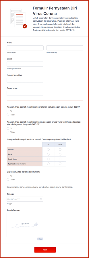 Formulir Pernyataan Diri Virus Corona