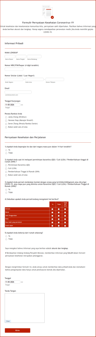 Formulir Pernyataan Kesehatan Coronavirus 19