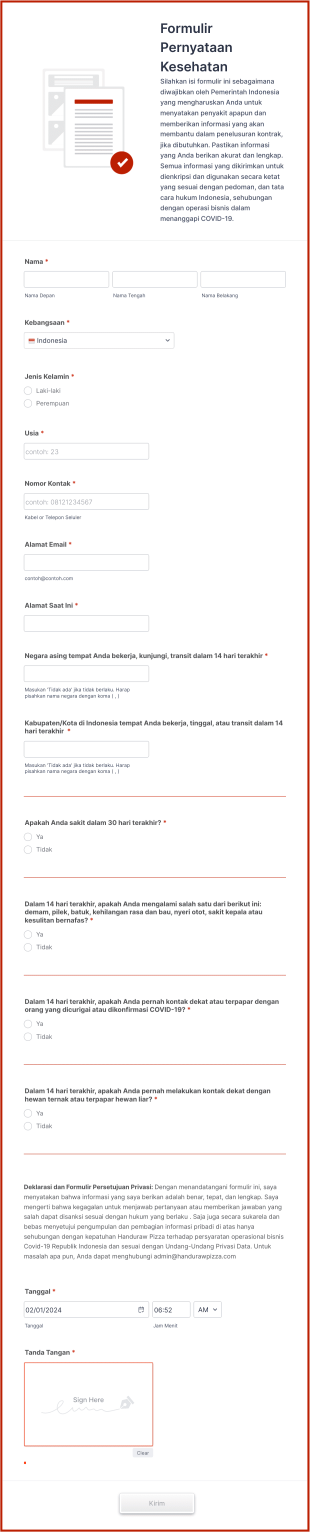 Formulir Pernyataan Kesehatan Form Template