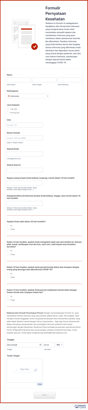 Formulir Pernyataan Kesehatan
