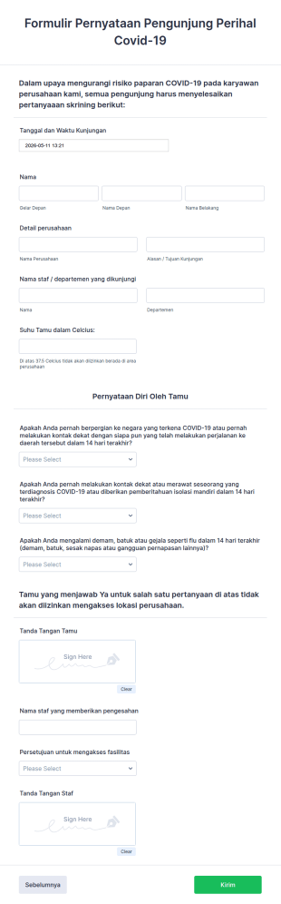 Formulir Pernyataan Pengunjung Perihal Covid 19