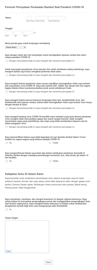 Formulir Pernyataan Perawatan Rambut Saat Pandemi COVID 19